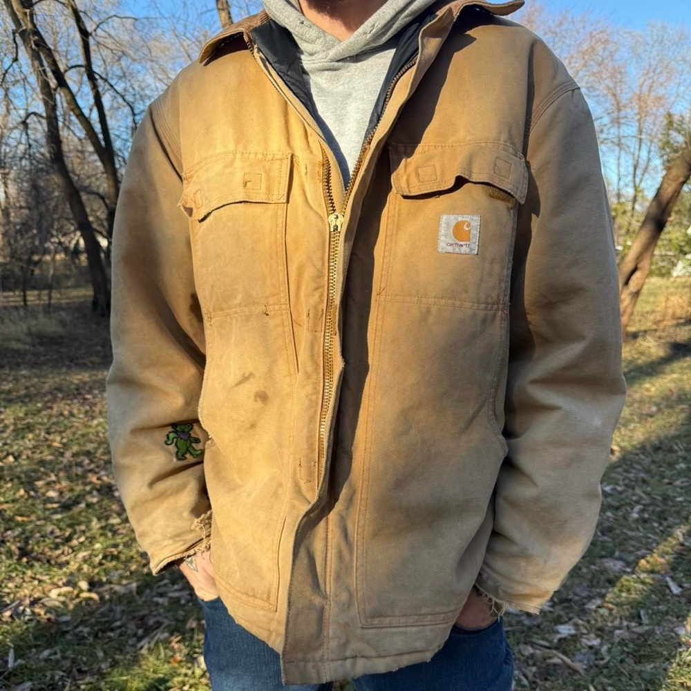 Vintage y2k 2004/2005 size 44 lined tan carhartt work jacket chore coat